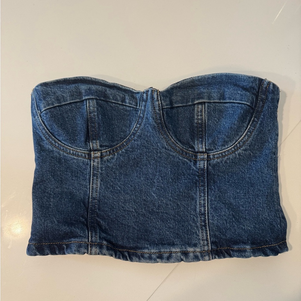 Reformation Blue Denim Crop Top. Size 0